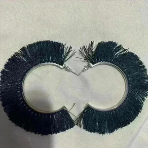 𝅺BOHEMIAN Black Tassel Earrings Geometric Stud Earring Fashion Statement